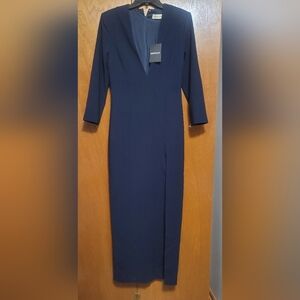 NICHOLAS Navy Long Sleeve V-Neck Midi Dress size 4